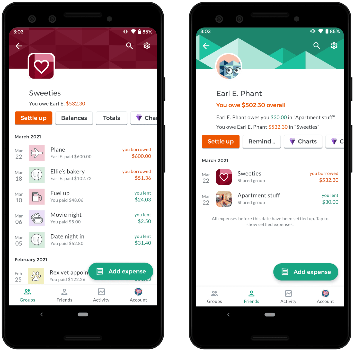 Splitwise website showing budget tracking